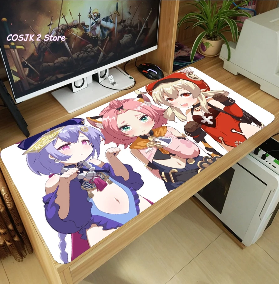anime game genshin impact diona klee qiqi large mouse pad thicken laptop pc gaming mice mat desk keyboard mat anti slip playmat free global shipping