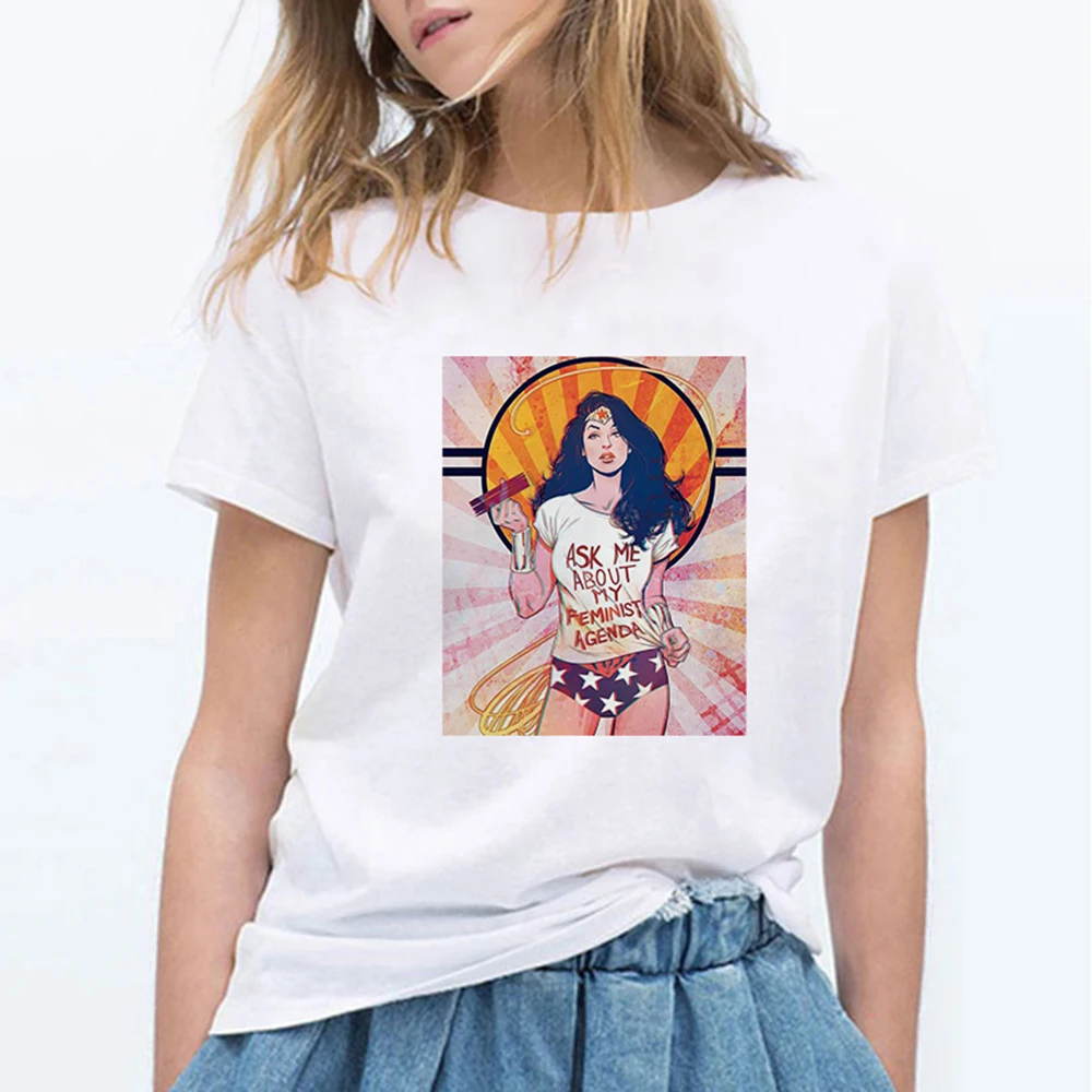 Новинка женская футболка в популярном стиле для Суперженщины с круглым вырезом