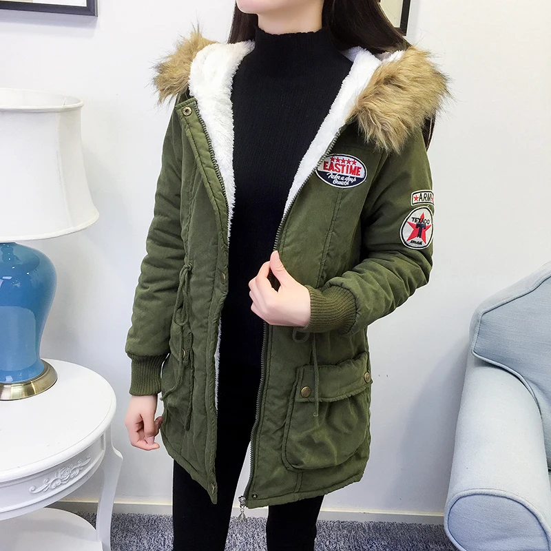 Женская длинная парка с капюшоном Leiouna теплая Свободная куртка цвета хаки мехом