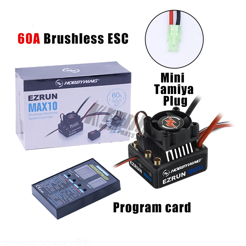 Mini Tamiya ESC 1pcs Original Hobbywing EZRUN MAX10 60A Waterproof ESC With 6V/7.4V BEC 2-3S Lipo Speed Controller Brushless ESC for 1/10 RC Car - Цвет: Mini Tamiya ESC