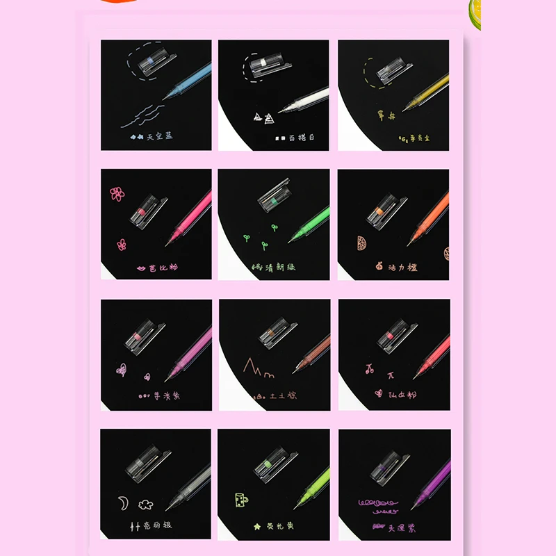 12Pcs Gel Highlighter Pen Highlighters Base for Markers Black Light Books Journals Drawing Manga Diy Doodling Gift Art | Канцтовары для