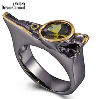 dreamcarnival1989 exaggerated personality cubic zirconia ring for women wedding engagement jewel black gold gothic rings wa11778