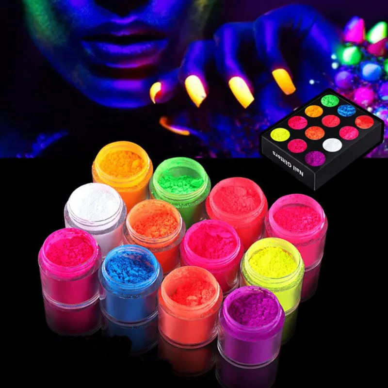 

12-color Phosphor Dipping Powder laser Nail Art Decorations Fluorescent Glitter Glow Pigment Dust UV Gel Polish Design suit