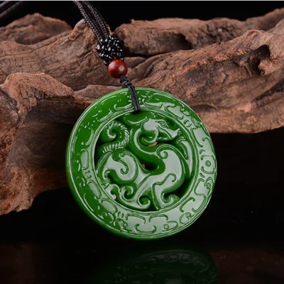 Натуральный жадеес резьба антикварный дракон кулон яшма двухсторонний полый