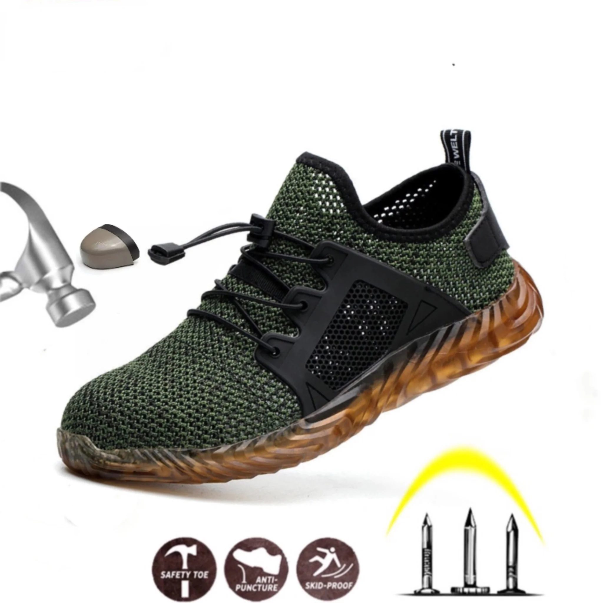 

DEWBEST New Breathable Mesh Safety Shoes Men Light Sneaker Indestructible Steel Toe Soft Anti-piercing Work Boots Plus size