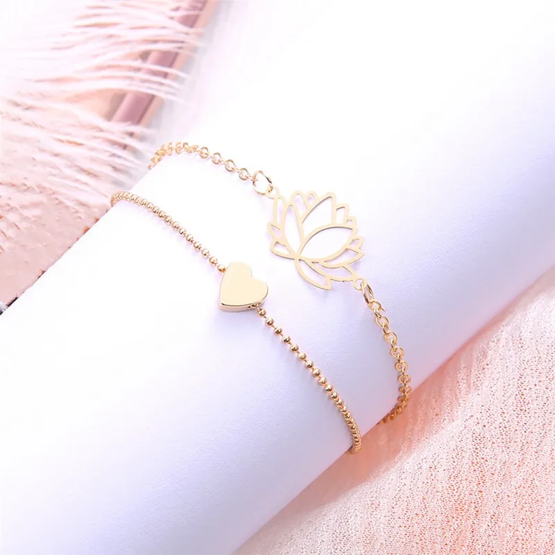 Женский винтажный браслет в стиле бохо 2 шт./компл. золотистого цвета с сердечком