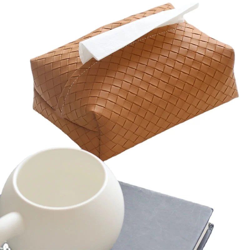 

Weaving Leather Tissue Car Tabletop Containing Leather Tray storage box organizer Bedroom Restaurant Napkin Carton storage box