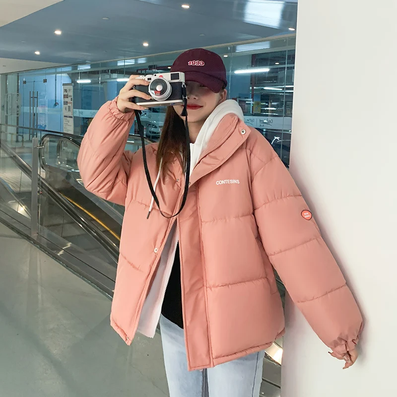 2022 New Women Winter Autumn Jacket Cotton Padded Hooded Loose Female Thick Coat Short Solid Casual Women's Parkas