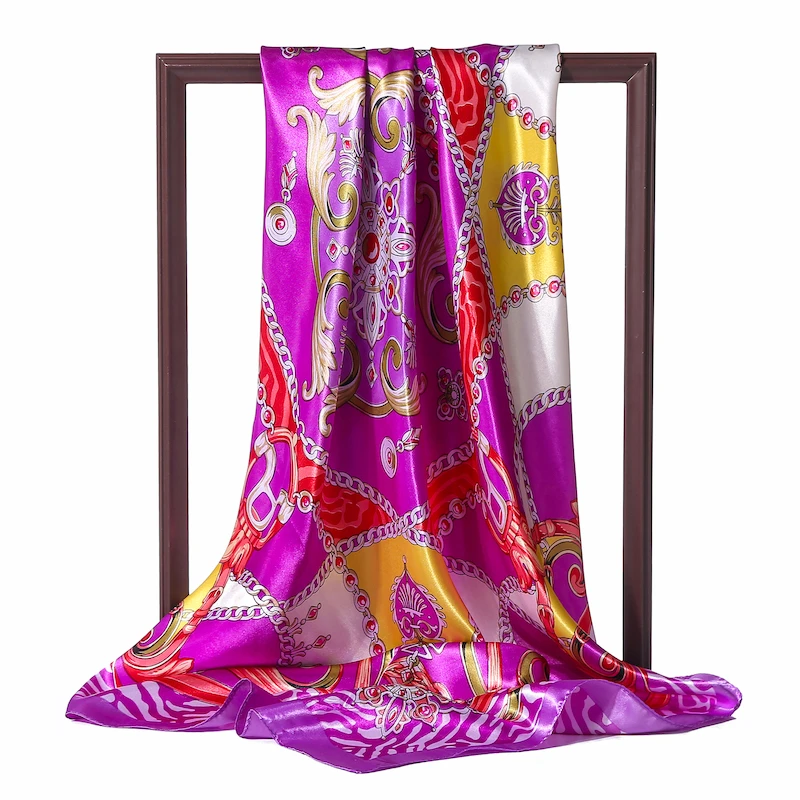 Роскошный Шелковый женский шарф шейные шали платок хиджаб цепочка с принтом