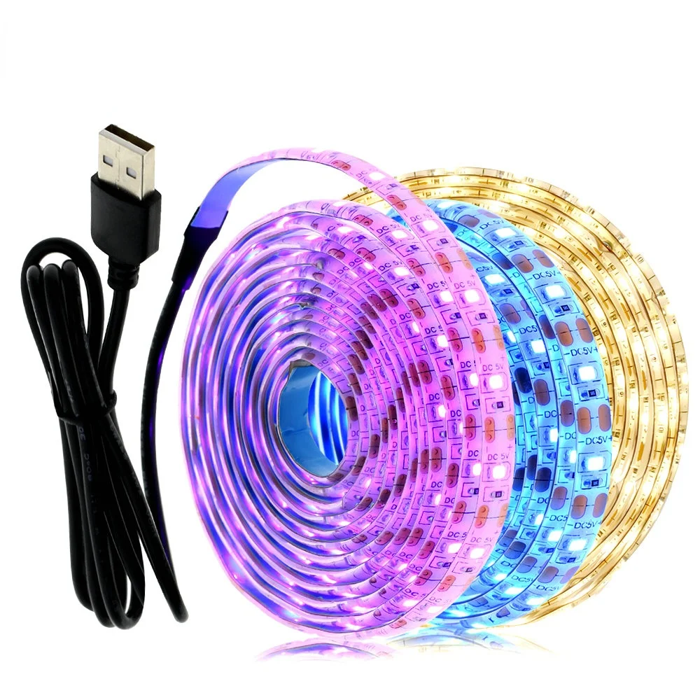 

5V USB LED Strip Light 1M 2M Pink / Ice blue / Warm White / White / RGB 2835 TV Background Lighting Decoracion Fairy Lights