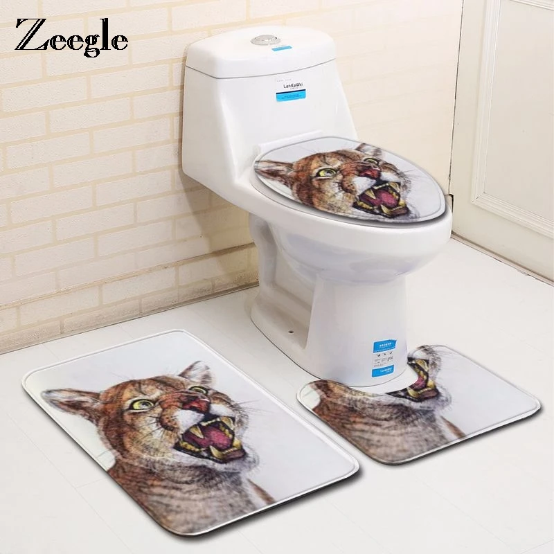 

Zeegle 3 шт./компл. Набор ковриков для ванной комнаты, коврик для туалета, фланелевый Противоскользящий коврик для ванной комнаты животного мир...