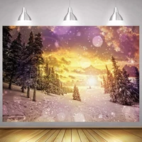 christmas decor sunrise forest snowflake baby portrait backdrop snow pine forest photography background poster studio wallpaper