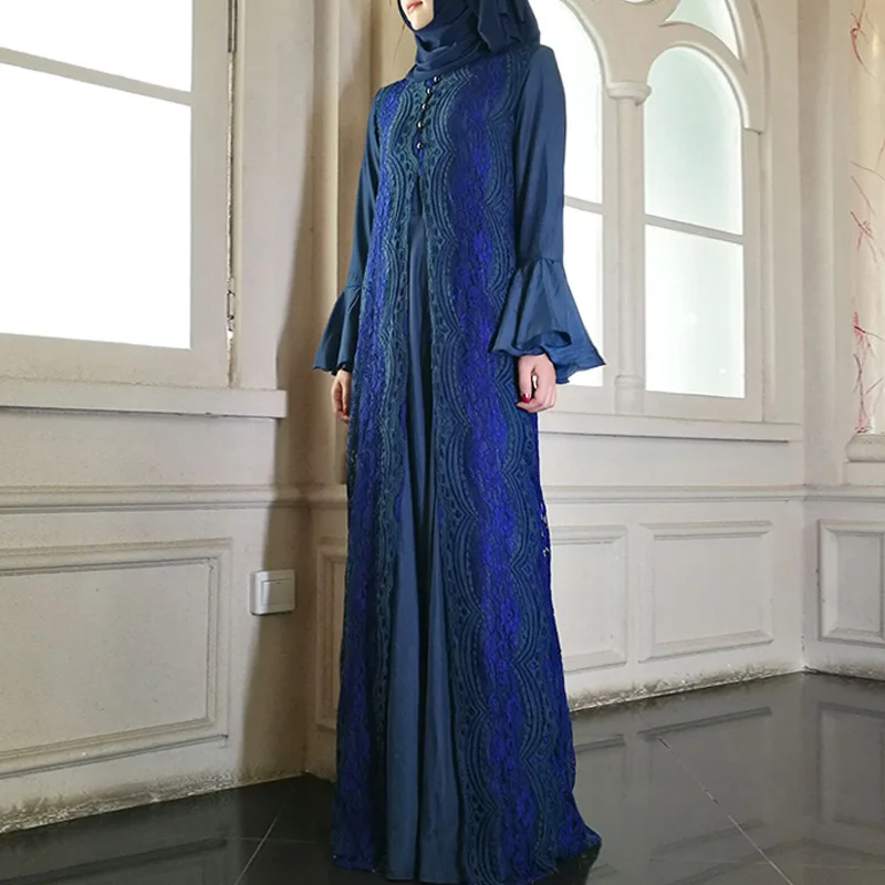 

2021 Summer New Middle East Dubai Robe Abaya Fashion Muslim Women's Long-sleeved Dress Trumpet Sleeve National Costume Kaftan