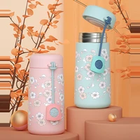 cherry flowers cute thermos cups women 270 ml leak proof portable handle small vacuum flask 304 travel office coffee mug pink