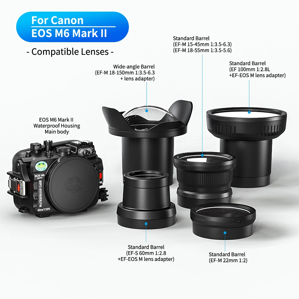 

Чехол Seafrogs для подводной камеры Canon EOS M6 Mark II, 40 м/130 футов
