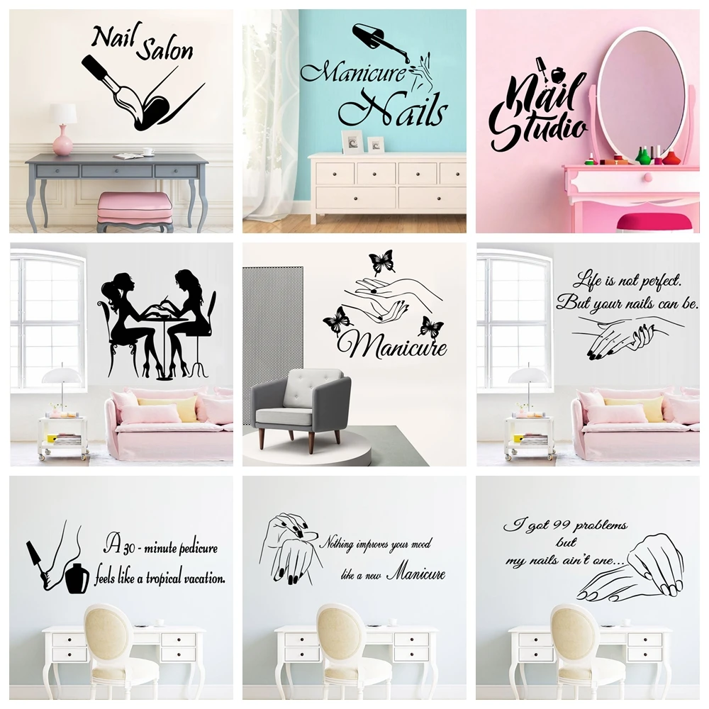 Горячая Распродажа виниловые наклейки для салона красоты ногтей девочек