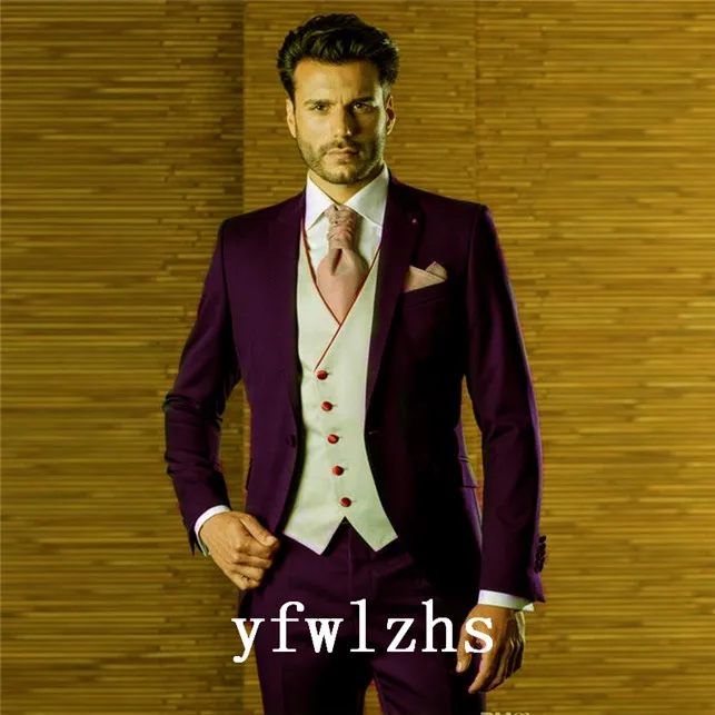 

Handsome Groomsmen Peak Lapel Groom Tuxedos Mens Wedding Dress Man Jacket Blazer Prom Dinner (Jacket+Pants+Tie+Vest) A362
