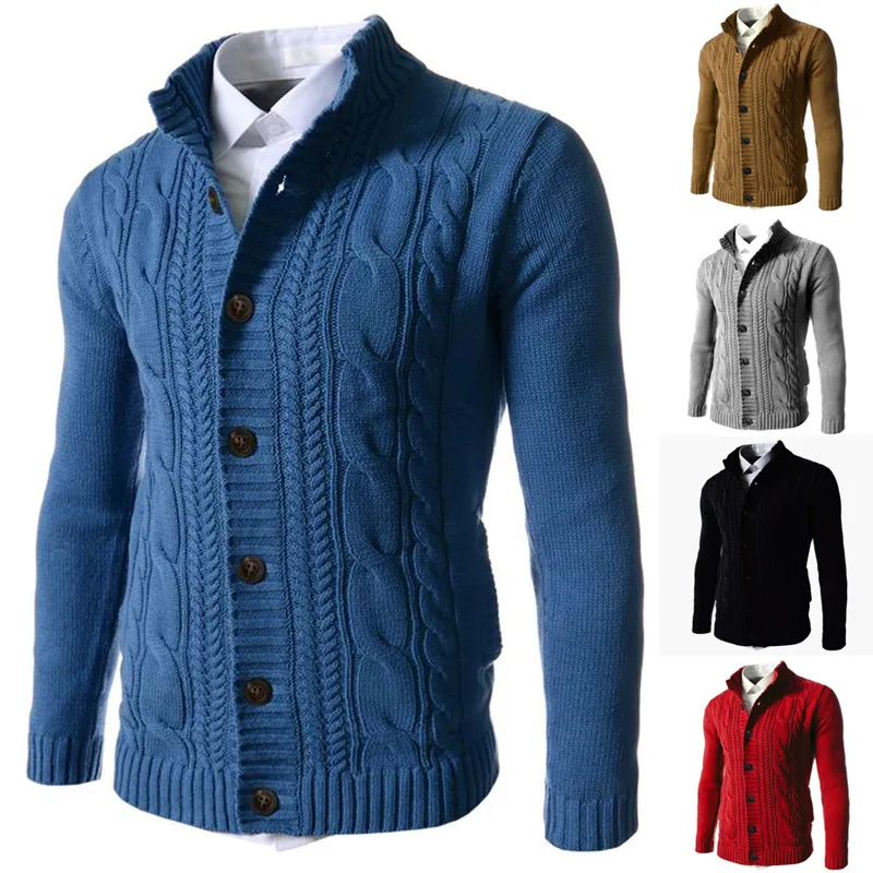 

2021 Men Sweater Autumn Winter Men Cardigan Sweater Top Fashion Solid Color Long Sleeve Single Breasted Knit Jacket Cardigan Top