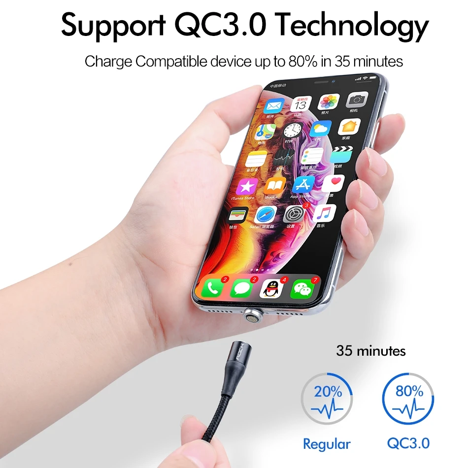 ROCK 5A Магнитный кабель Micro Usb type C супер быстрая зарядка телефона Usb C светодиодный светильник для iPhone Xiaomi huawei Android Phone 1 м 2 м