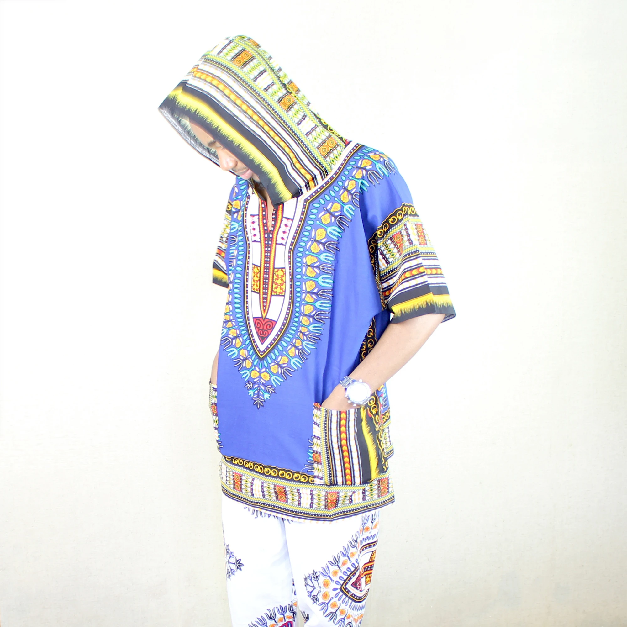 

Dashiki Print hooded Fashion Unisex African Cotton Short Sleeve T-Shirt With Hood tops