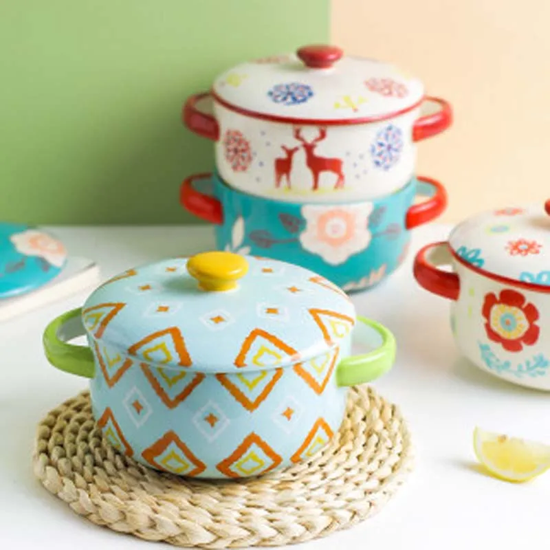 

Japanese style instant noodle bowl with lid ceramic large double ear soup bowl single creative personality household noodle bowl