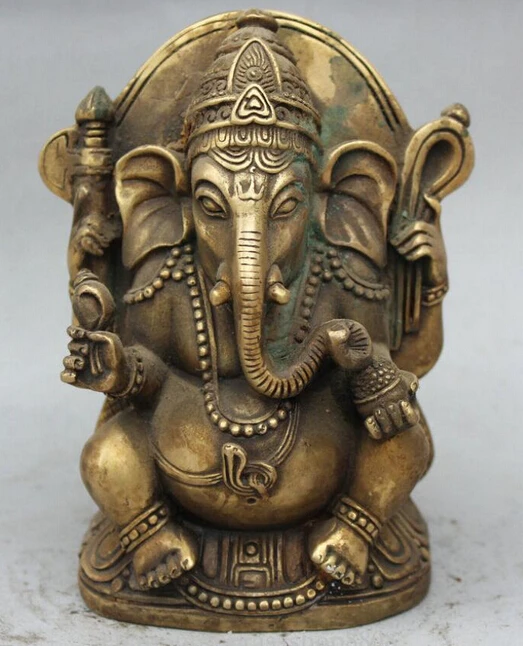 927+++6" Chinese Brass Ganapati Ganesh Lord Ganesha Elephant Buddha Seat statue | Statues & Sculptures