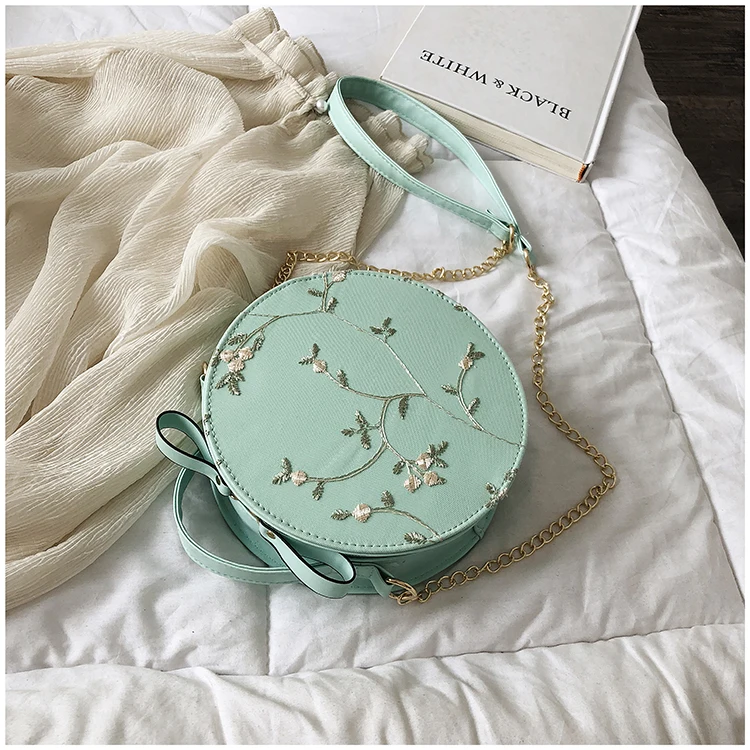 

Women Shoulder Bags Lace Embroidered Gauze Flowers Small Round Bag Wholesale Fashion Crossbody Handbag 2021 New Lady Bags