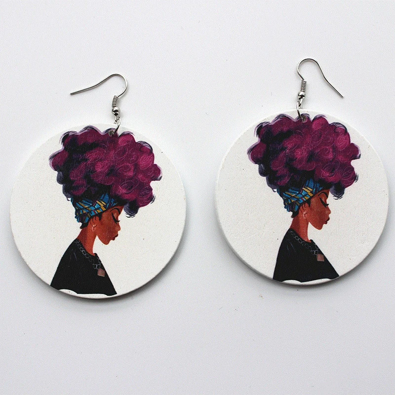 Деревянные африканские фиолетовые серьги капли в стиле королевы рока