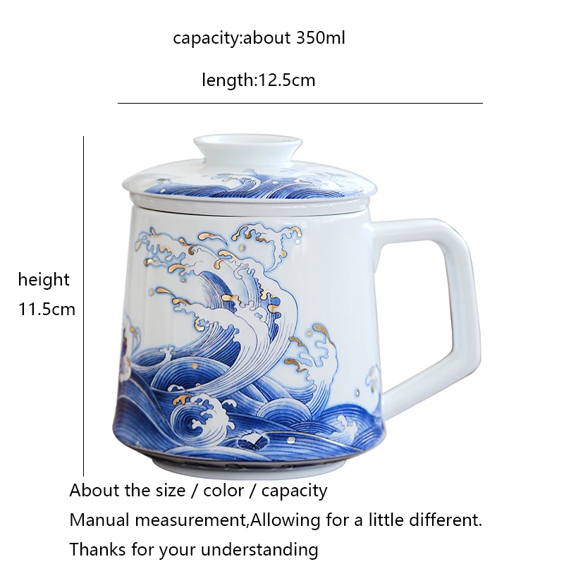 Jingdezhen Tea Mug 350ml Enamel Ceramic Coffee Mugs with Filter Lid Set Handmade Water Cup Drinkware Creative Gift Craft Artwork | Дом и сад
