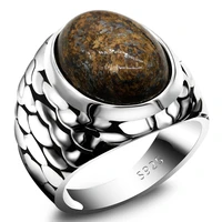genuine mens ring sterling silver s925 fish scale retro turkish ring natural bronze grey gemstone turkish jewelry husband gift