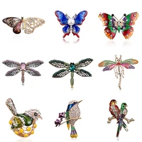 alloy purple enamel butterfly dragonfly bird brooches for men women metal rhinestone insects banquet wedding pins kids gifts hot