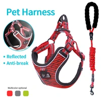 reflective dog harness and leash set prevent break free for small medium big pet harness vest with rope pet dog accessories