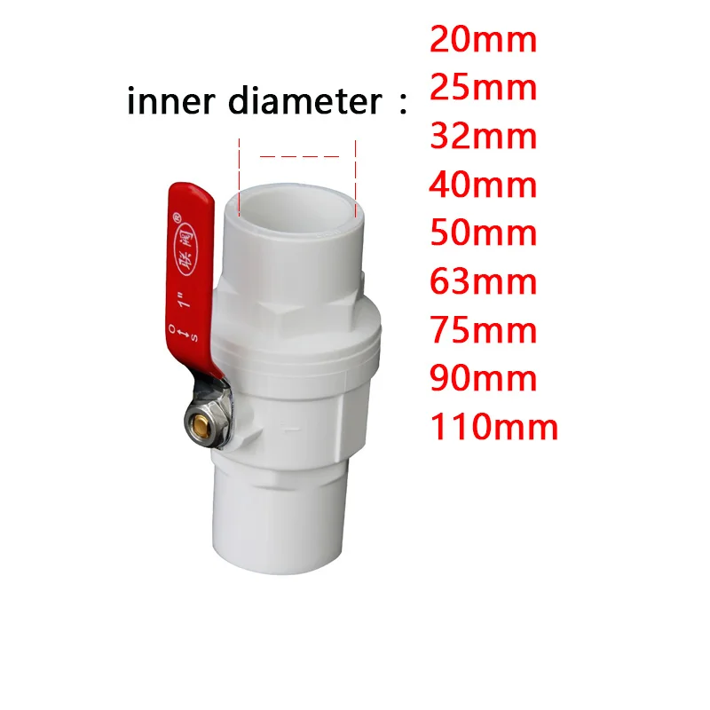 

Red Non-slip Handle PVC Ball Valve 20mm to 110mm Inner Diameter 2 Way Slip Ends Water Shut Off flow controller Valve 1 Pcs