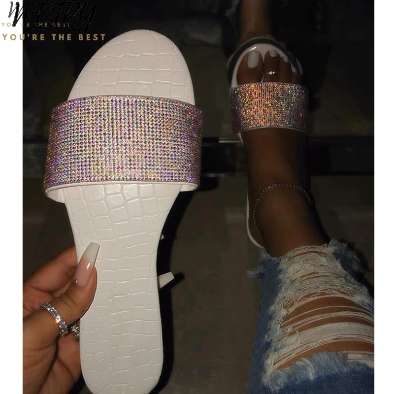 2020 пляжные сланцы со стразами и блестками яркие женские сандалии тапочки из ПВХ