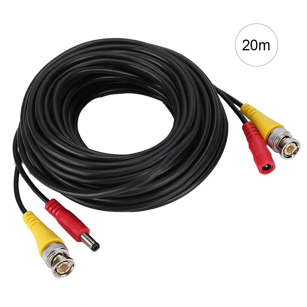 

BNC+DC Security Camera Extension Cable for CCTV Video Power Wire Black Cord (20M)