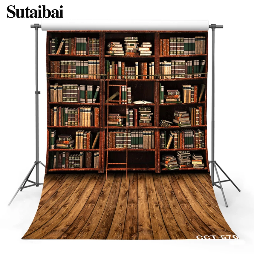 Retro Library Photo Backgrounds for Photography Wood Shelf Books Study Room Decor Photocall Portrait Photo Backdrop Photo Studio