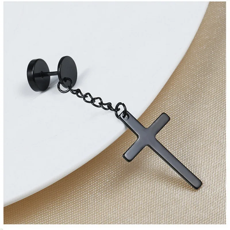 

1 Piece Punk Gothic 316L Stainless Steel Stud Earring Cross Round Fake Ear Taper Dumbbell Fashion Women Men Rock Party Jewelry