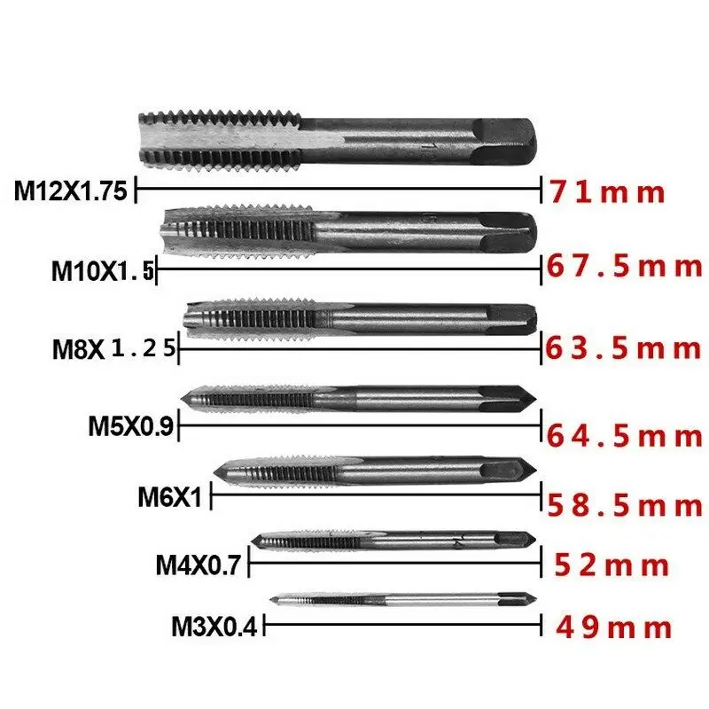 

7PCS Hss крепежный винт нитки метрической зажигания Нажмите M3-M12 комплект кран с винтовой резьбой сверла прямо рифленый винт ручной инструмент