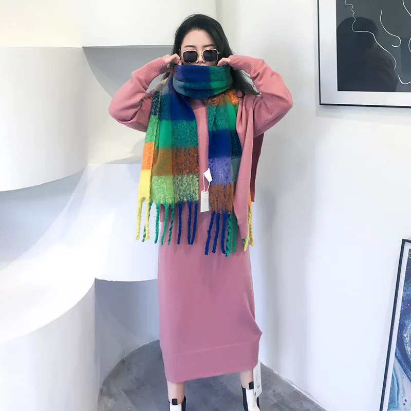 Длинный шерстяной шарф в британском стиле для студенток зимняя шаль женщин