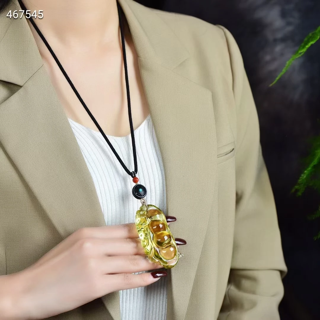 

Genuine Natural Yellow Citrine Quartz Big Pendant Crystal Women Men 69*33*22mm Bean Love Wealthy Bead Necklace AAAAA