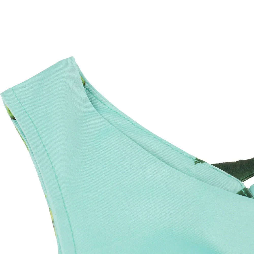 Зеленое винтажное 50s Повседневное платье без рукавов авокадо фруктовые принты