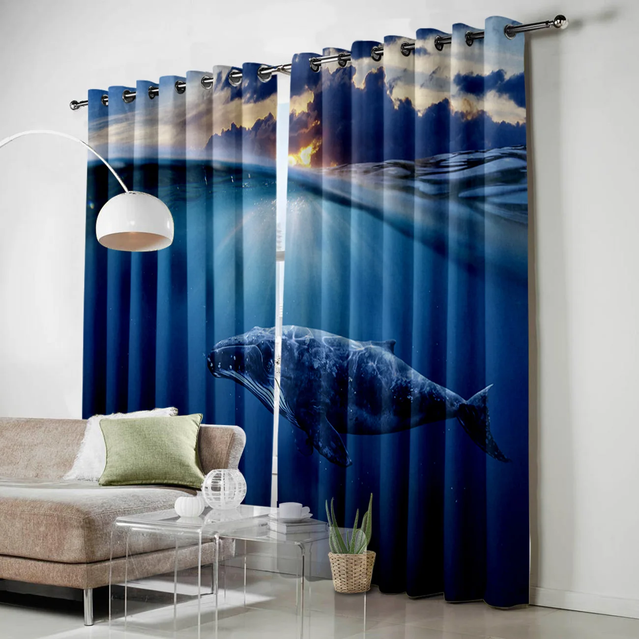 Шторы с китайским синим принтом в виде натуральных рыбок занавески для гостиной