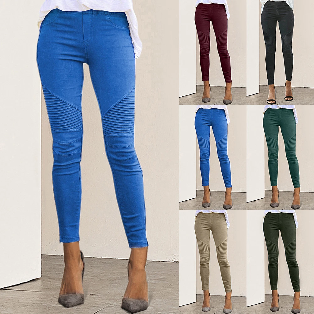 

Spring Women Pencil Pant Lace Up Waist Casual Women Pants Solid Multi-Pockets Plus Size Cargo Pants Slim Fit Trousers