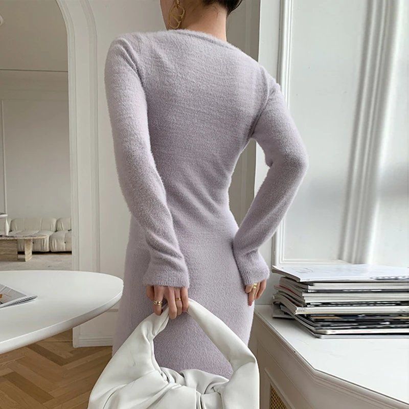 

SISPELL Patchwork Hollow Out For Female Knit Skirt O Neck Long Sleeve High Waist Slimming Womens Fashion Autumn Tide 2020