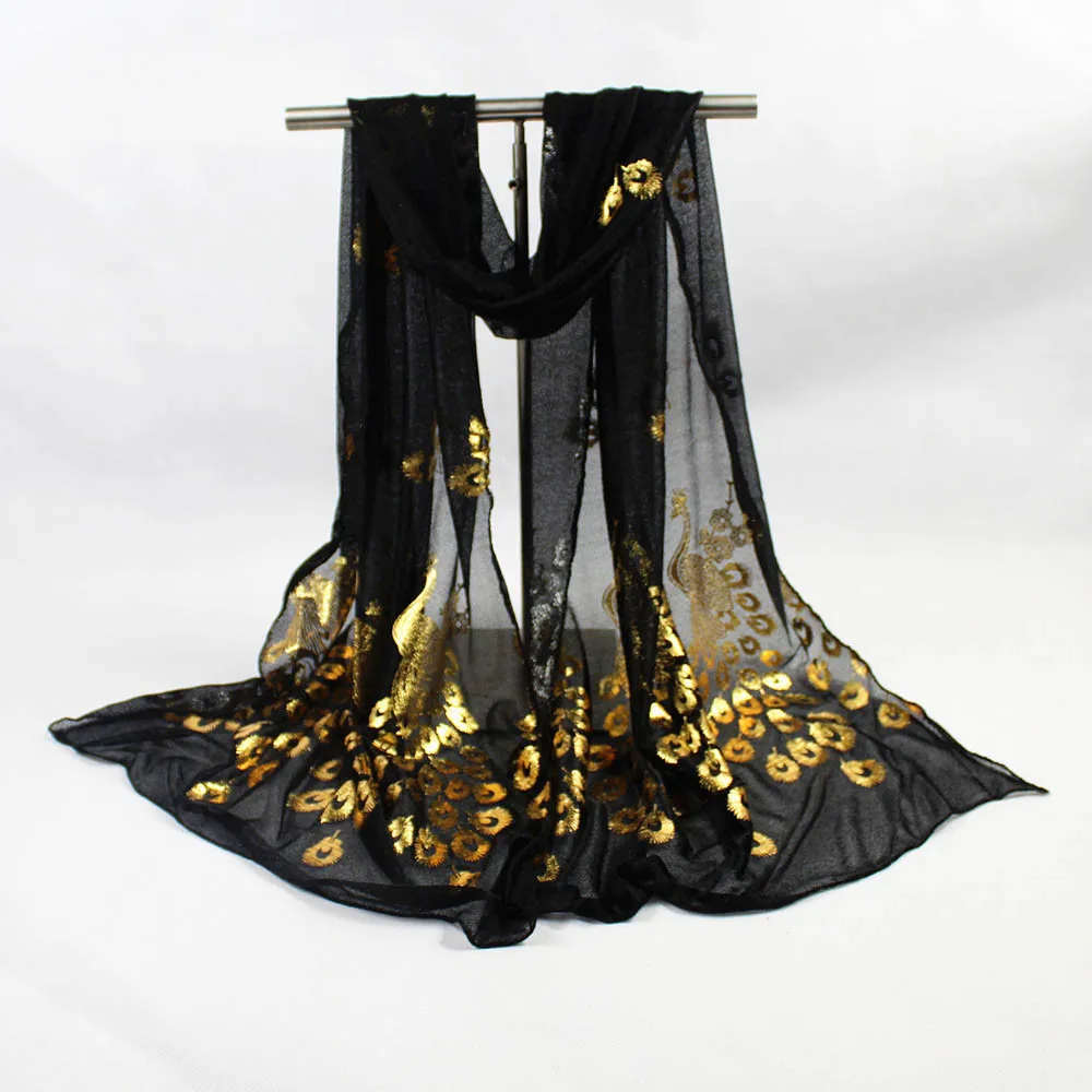 Женский тонкий шифоновый шарф с павлином элегантная мягкая воздухопроницаемая