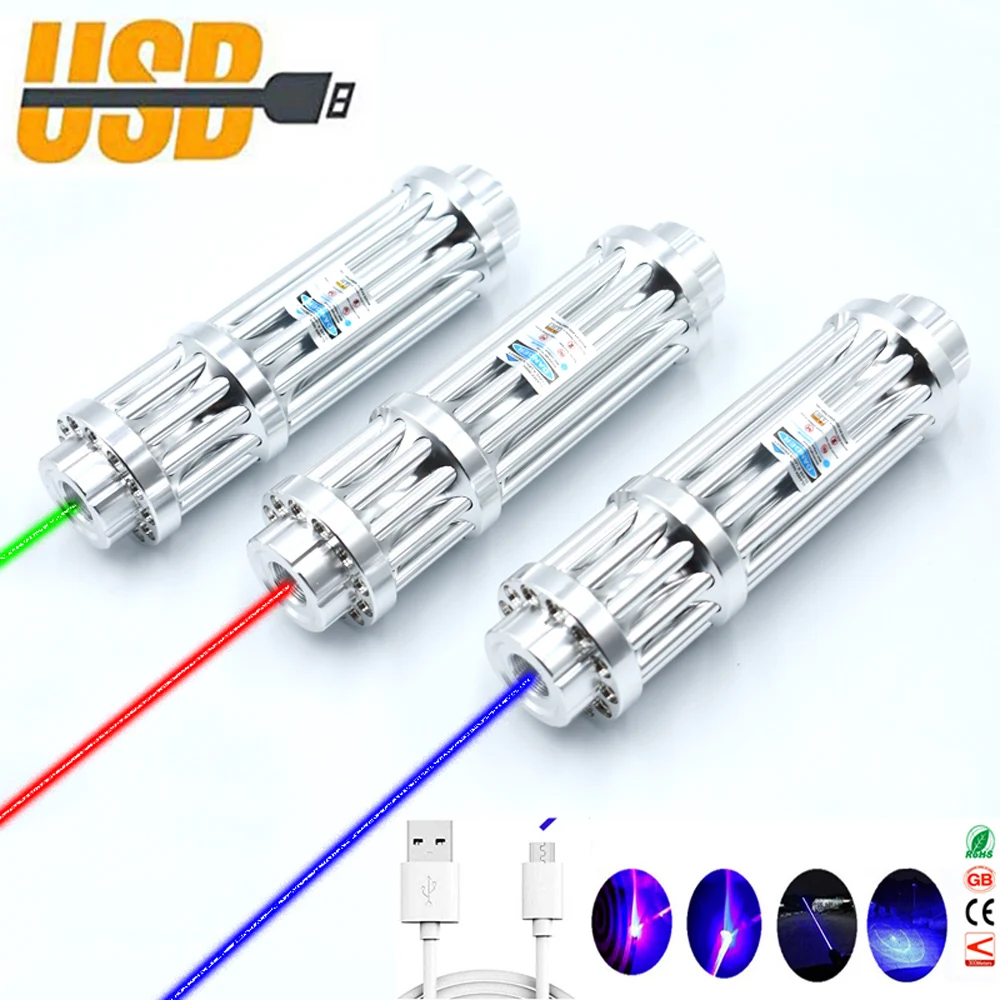 Перезаряжаемая по USB Синяя лазерная указка со встроенным аккумулятором мощный