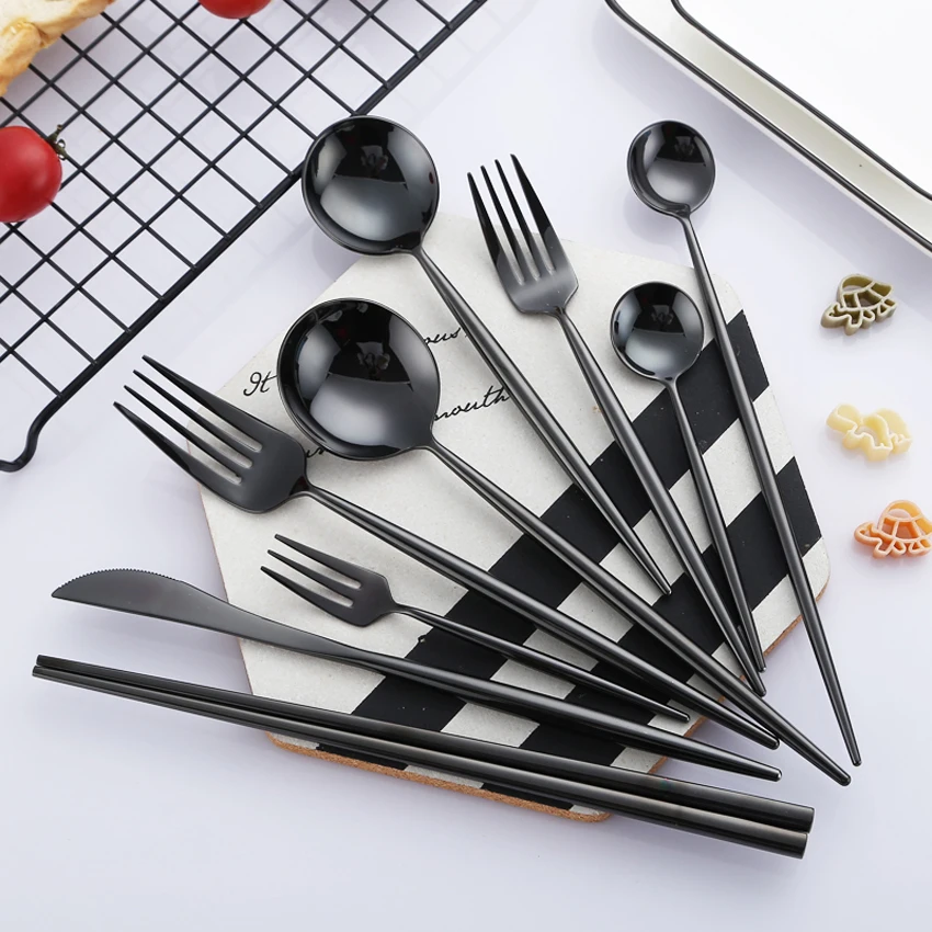 

Europe 304 Stainless Steel Black Spoon Set Ice Cream Fruit Dessert Spoon Tea Spoon Luxury Coffee Teaspoons Tableware Cutlery