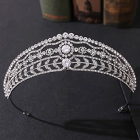 baroque luxury crystal leaf bridal tiaras crown rhinestone pageant diadem cz headbands wedding hair accessories tiara de noiva