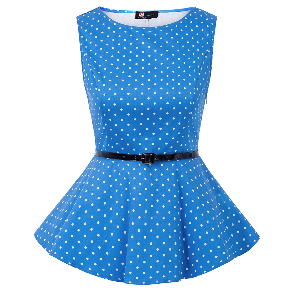 

Sexy Crew Neck Peplum Hem Shirts Ladies Party Casual Sleeveless Blouses Elegant