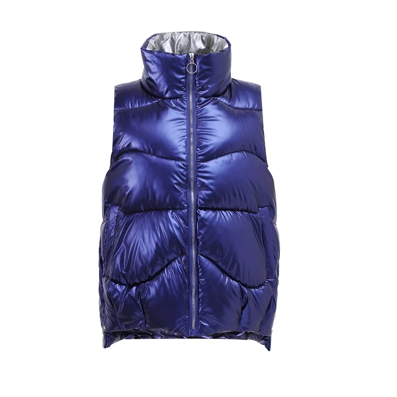 

2021 Autumn Jacket Winter New Bright Cotton Vest Women's Stand-up Collar Short Student Vest Bread Clothes Casual Waisrcoat